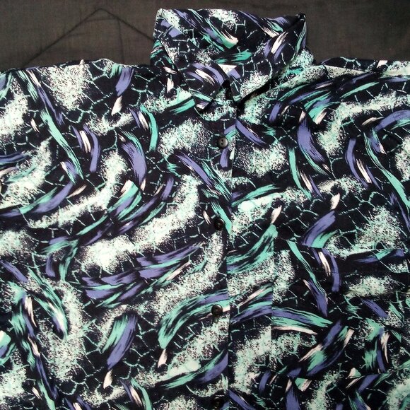 Vintage Natalie Abstract Strokes Button Shirt Hawaiian - Picture 1 of 7